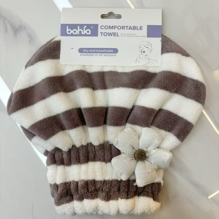 Two-color striped patterned small white flower shower cap, water-absorbing quick-drying princess cap, hair drying cap details Picture