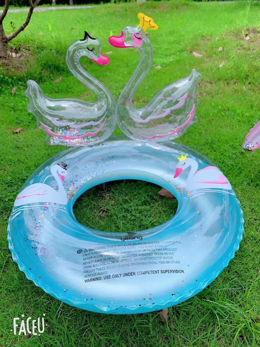 Thickened children's swimming rings, underarm life buoys, swan sequined rings, cute pink three-dimensional baby color swimming rings Item Picture