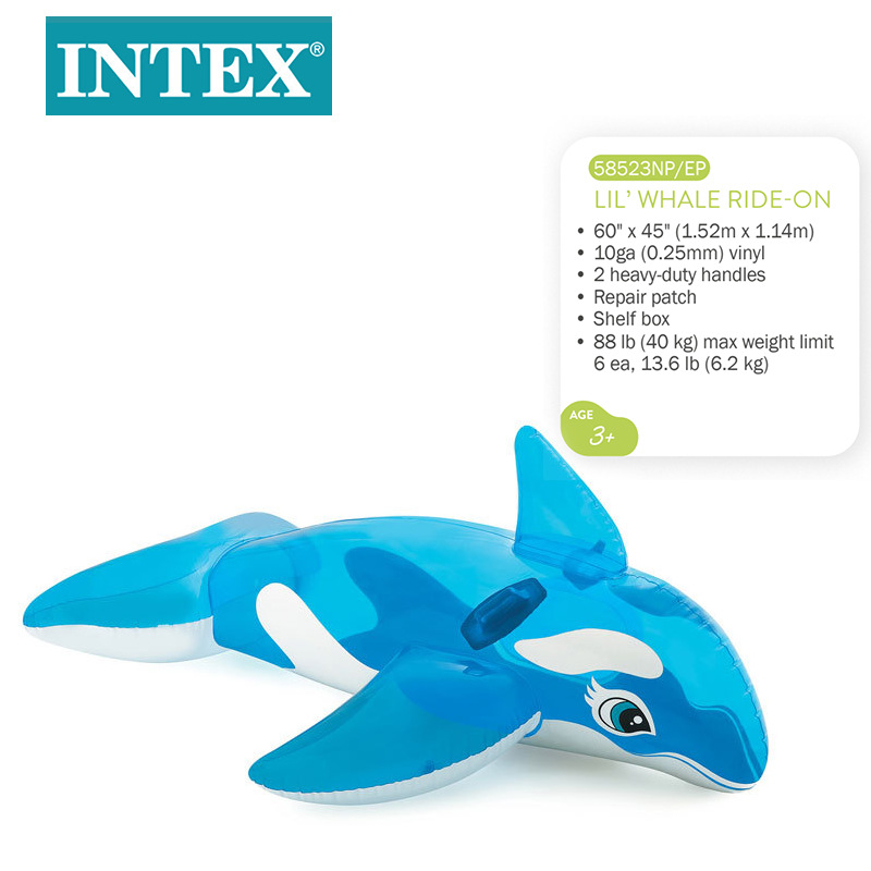 INTEX58523 Transparent blue whale mount Inflatable animal mount Water Play toy for children and adults surfing details Picture