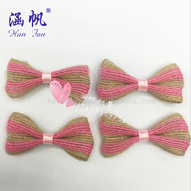 Top-quality pink hemp rope woven bow tie and bow tie accessory, retro tie decoration, fashionable and versatile for women