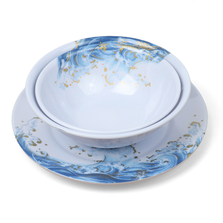 Japanese imitation ceramic bowls and plates, melamine tableware, household 4.5-inch rice bowls, soup bowls, deep plates, vegetable plates, kitchen and hotel supplies details Picture