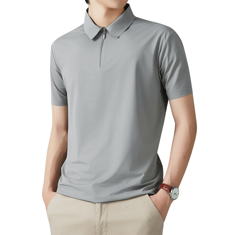 2026 Men's summer casual and versatile Desan Wrinkle quick-drying seamless zipper polo shirt work clothes with logo printing and lapel Application Scenario