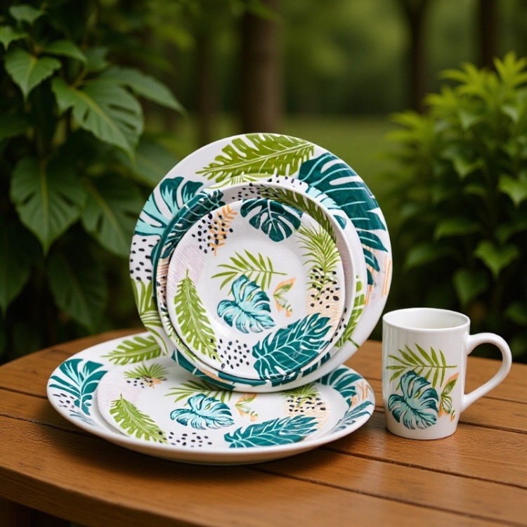 热带植物图案餐具套装日用品百货一次性塑料野餐套装