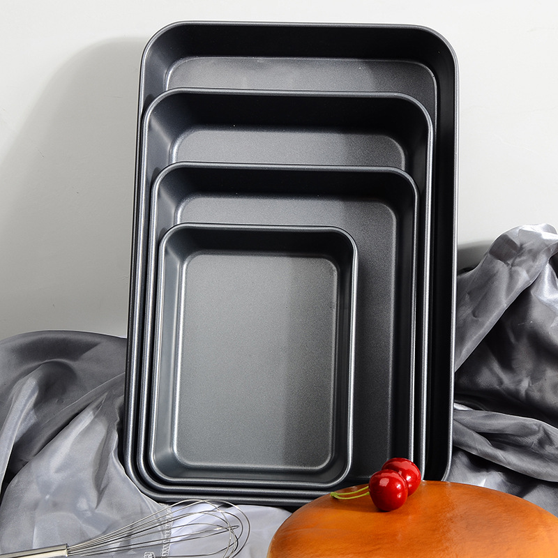 Factory direct sales rectangular baking trays, carbon steel non-stick deep baking trays, cake molds, cookies, bread, household carbon steel baking trays Specification image