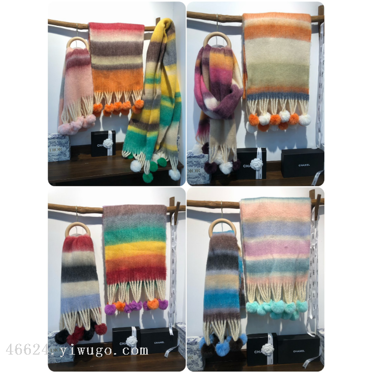 New in-stock cross-border scarves, hairball horizontal stripes, e-commerce live streaming supply chain Application Scenario