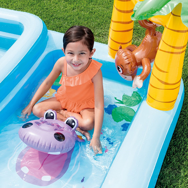 INTEX57161鳄鱼园滑梯公园充气水池户外儿童游泳池家庭泳池批发