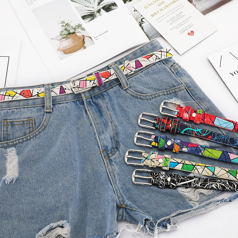 Pin buckle belt, women's graffiti decoration, versatile jeans with casual hip-hop street decoration belt, women's wholesale mixed batch details Picture
