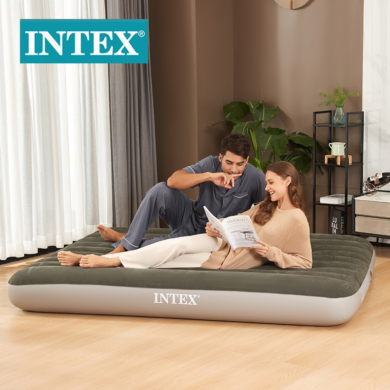 INTEX64109绿色加大双人植绒线拉充气床垫户外野营便携车载气垫床