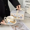 Ceramic cup Xia Hua Man Yu coffee cup and plate set, high appearance level mug gift box set, opening event gifts, practical souvenirs wholesale Item Picture