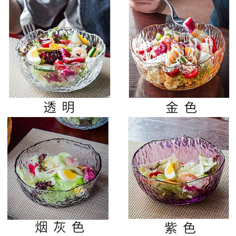 Japanese-style golden-edge hammer-patterned glass bowls, fruit plates, vegetable salad plates, Nordic-style home creative and popular dessert bowls Specification image