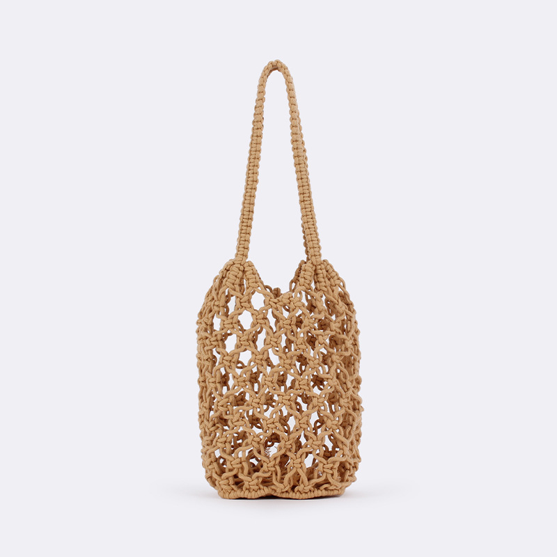New summer beach handbag, hollowed-out grid solid color simple single-shoulder bag, cotton thread crochet fishing net bag, woven bag Item Picture