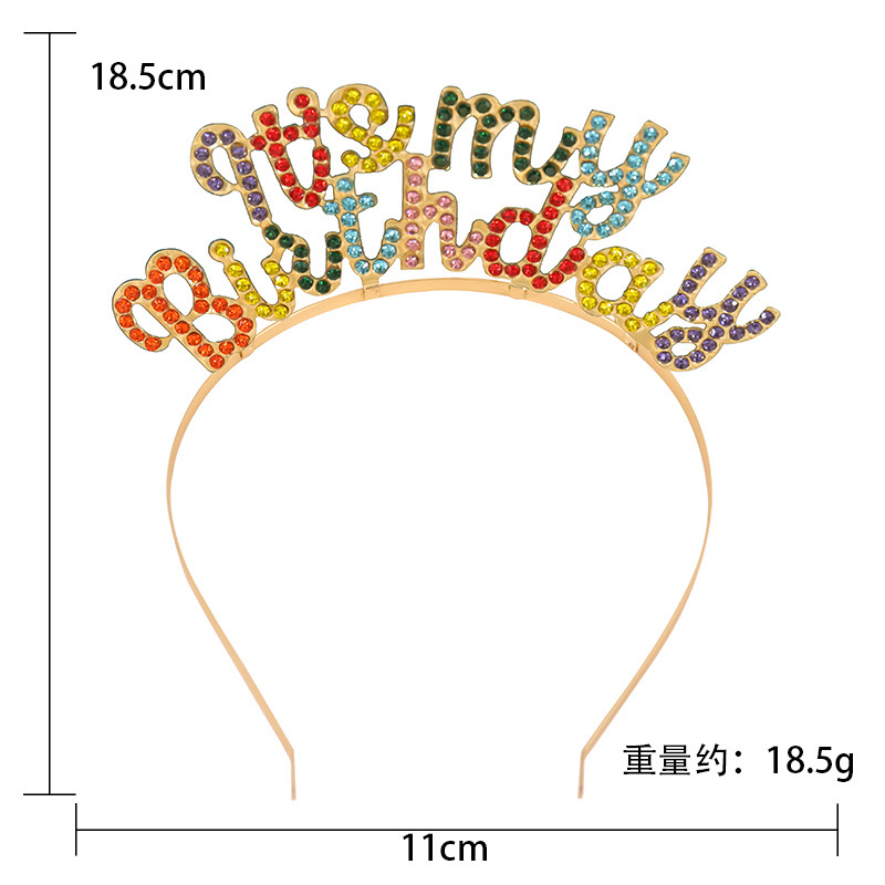 跨境It's my birthday欧美生日彩色字母皇冠头饰派对生日发箍金属