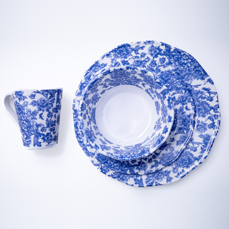 A3 melamine pure white blue and white pointed bottom bowl, imitation porcelain rice bowl, soup noodle bowl, noodle bowl, bucket bowl, a powerful manufacturer selling tableware Item Picture