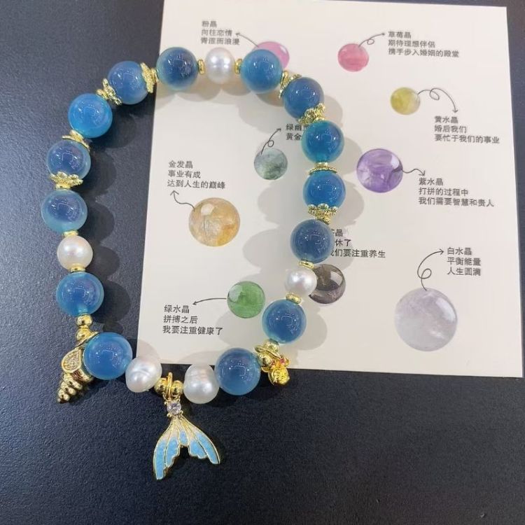 The natural blue sugar heart agate ruyi fortune bag pendant beads and agate bracelet of the same style as the temple bring you continuous good luck Item Picture