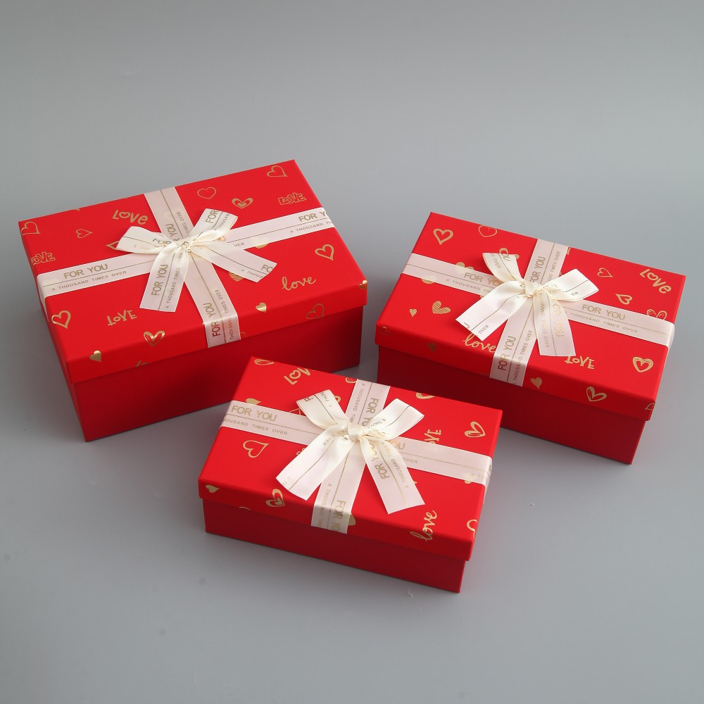 Customized rectangular ribbon bow gift boxes, embossed and pasted packaging boxes, birthday gift boxes and souvenirs