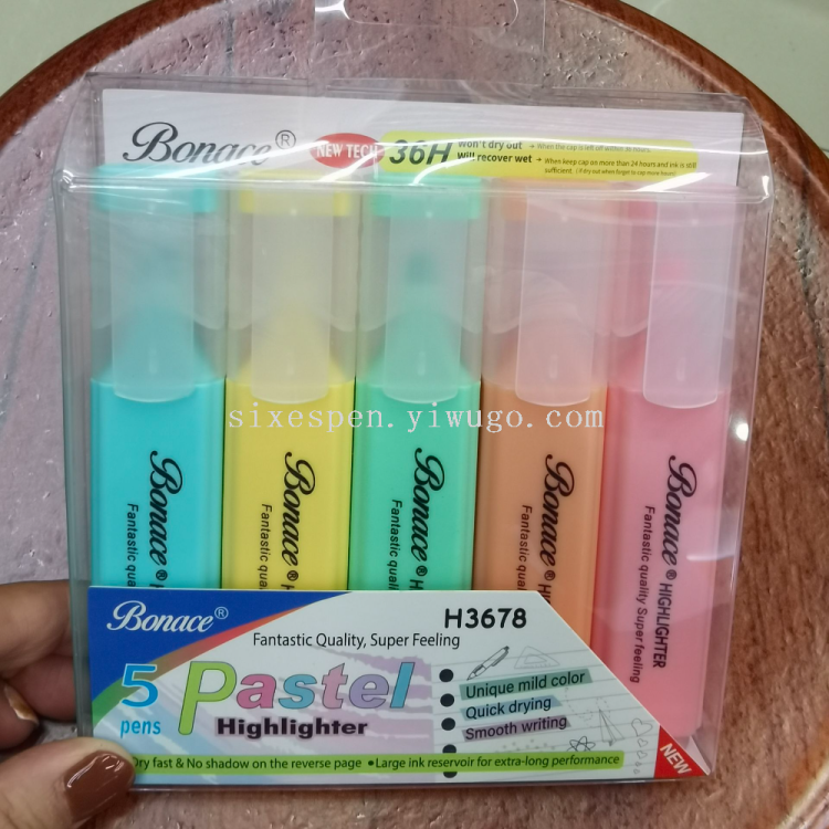 点石批发荧光笔红色套装文具荧光笔单色12色