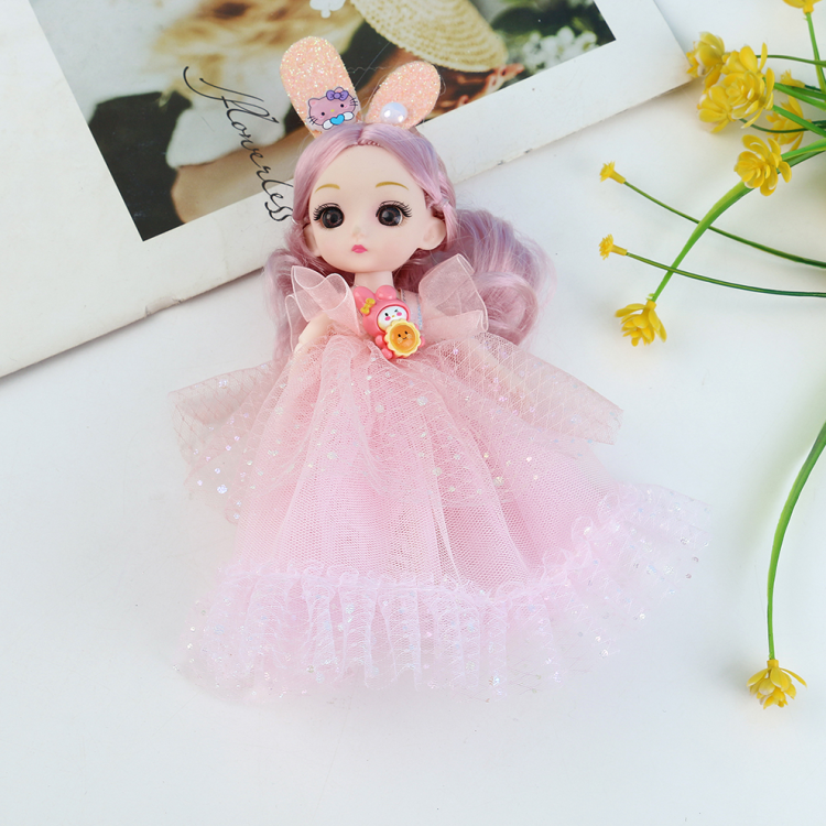Mini cartoon dress, princess Barbie doll, doll play house set, girl gift, children's keychain details Picture