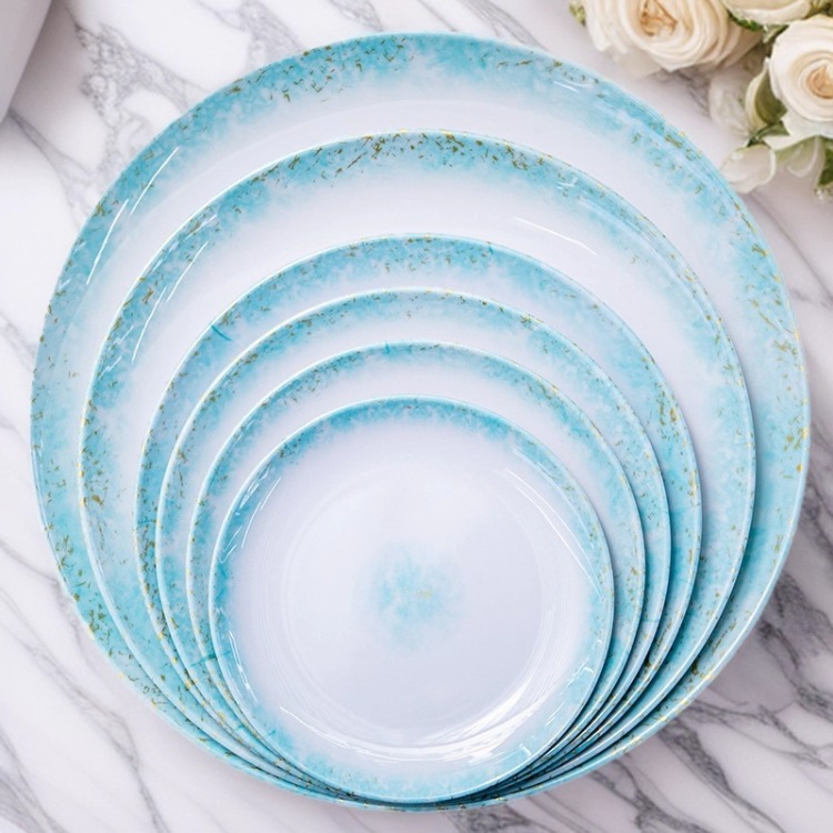 Melamine tableware, porcelain imitation round plate tableware, hotel household rice noodle plates, stir-frying flat plates, dinner plates, thickened melamine tableware Item Picture
