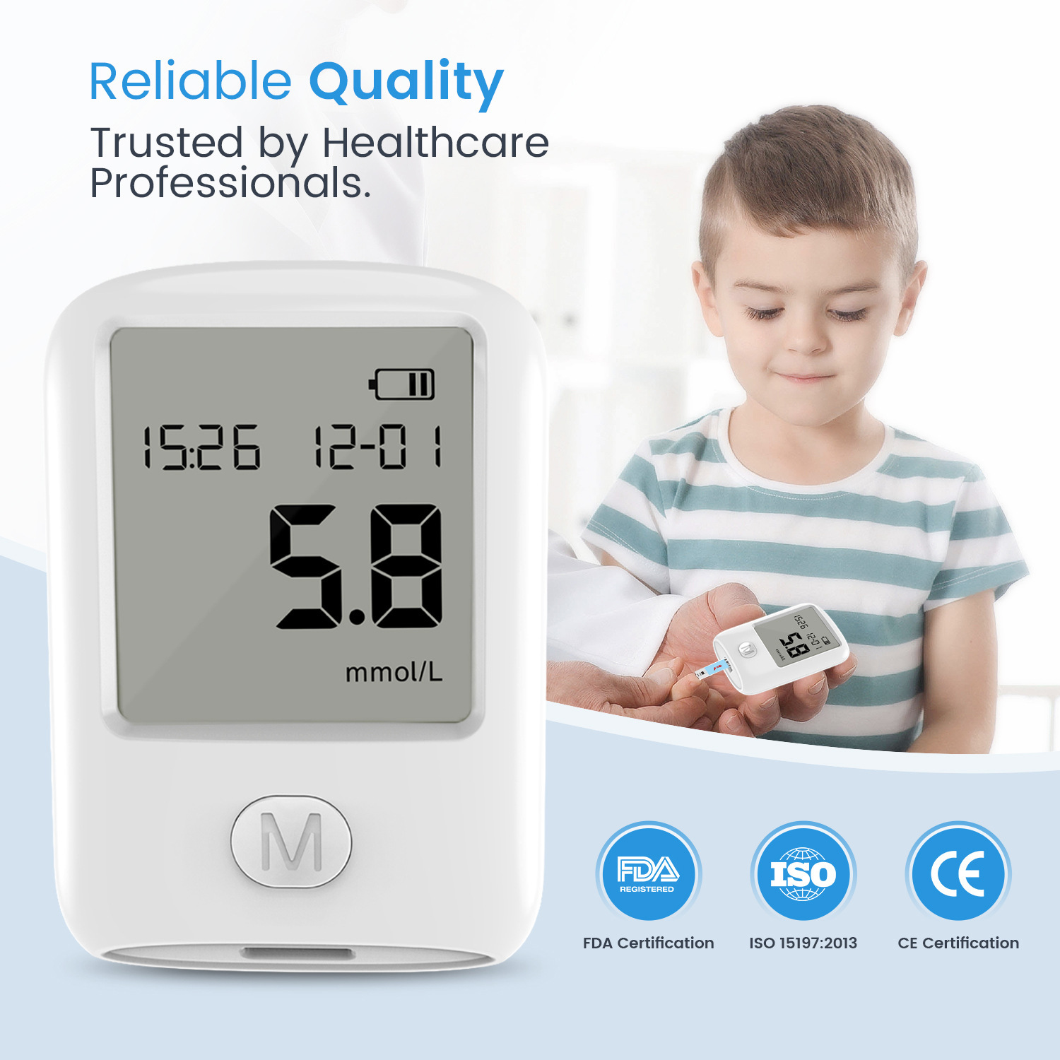 Cross-border exclusive no-code adjustment blood glucose meter, English packaging, uric acid test strip, dual-function all-in-one home blood glucose meter Specification drawing