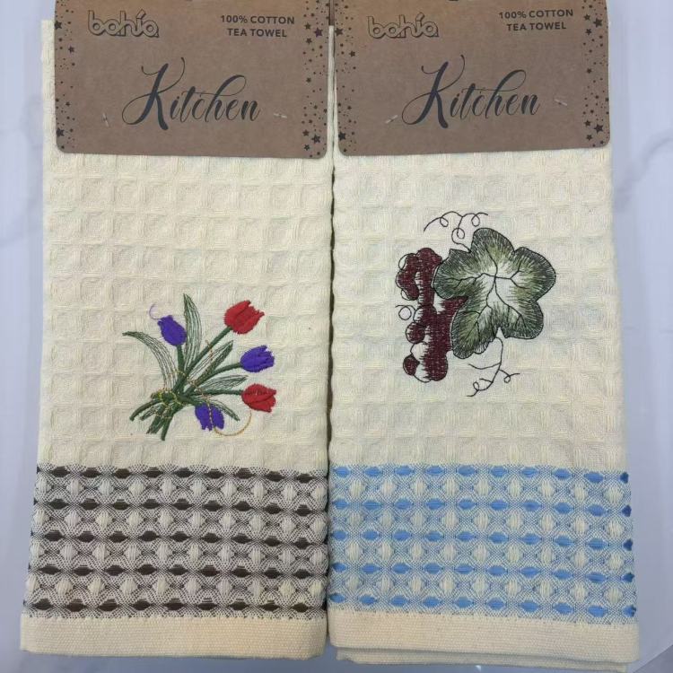 Cotton tea towel, large embroidered waffle pattern tea towel and tea pad, cross-border export kitchen cloth details Picture
