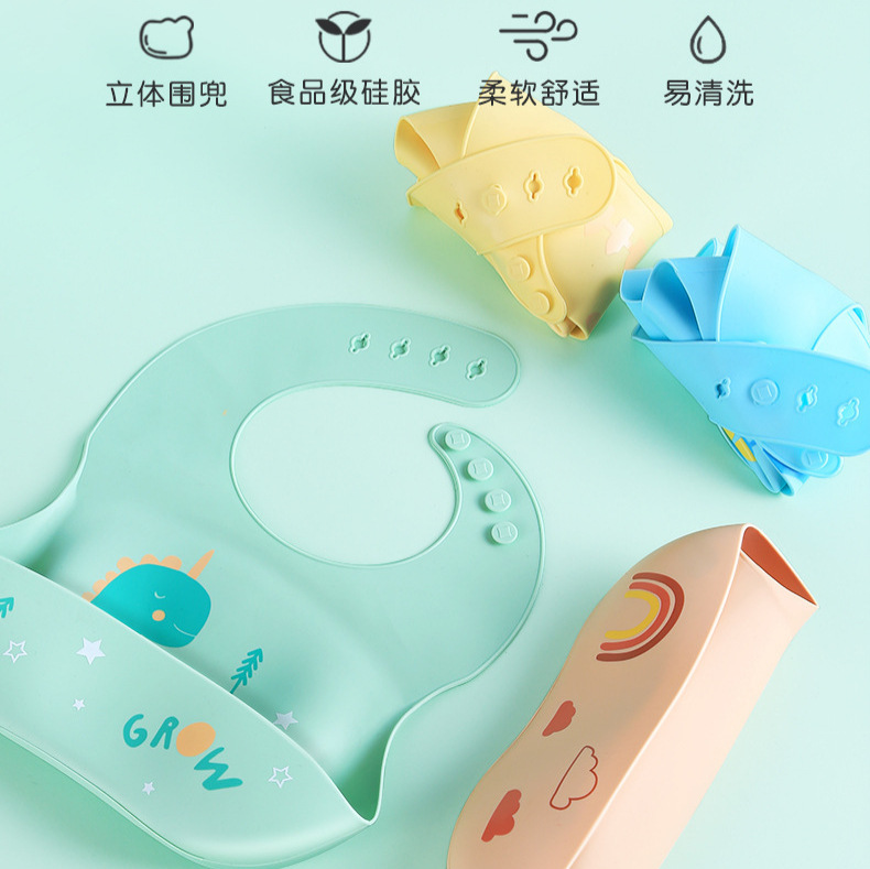 Liquid silicone bibs, baby three-dimensional food bibs, waterproof and no-rinse bibs for infants, super soft silicone bibs direct sales and wholesale