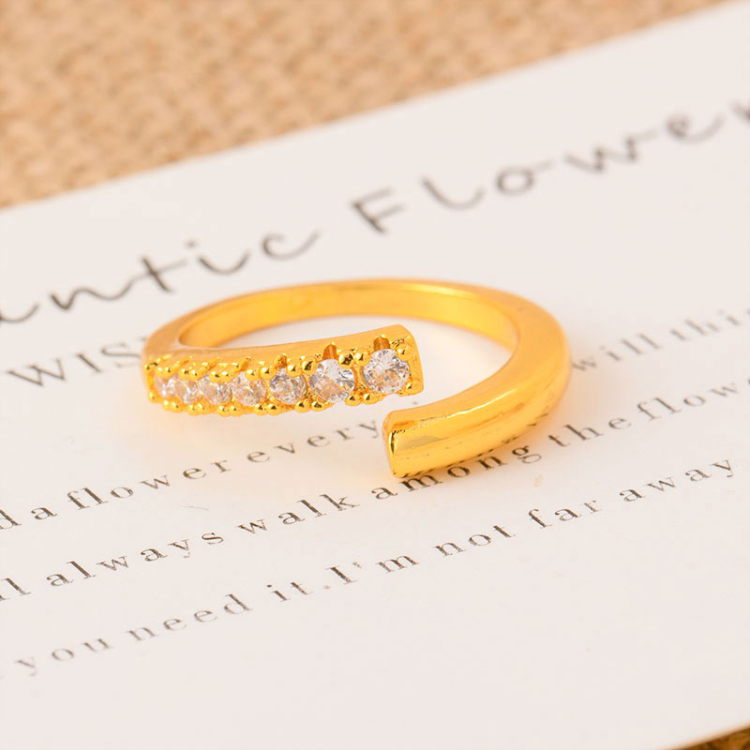 轻奢风法式交错线条镶钻戒指女小众高级感极简主义几何开口戒