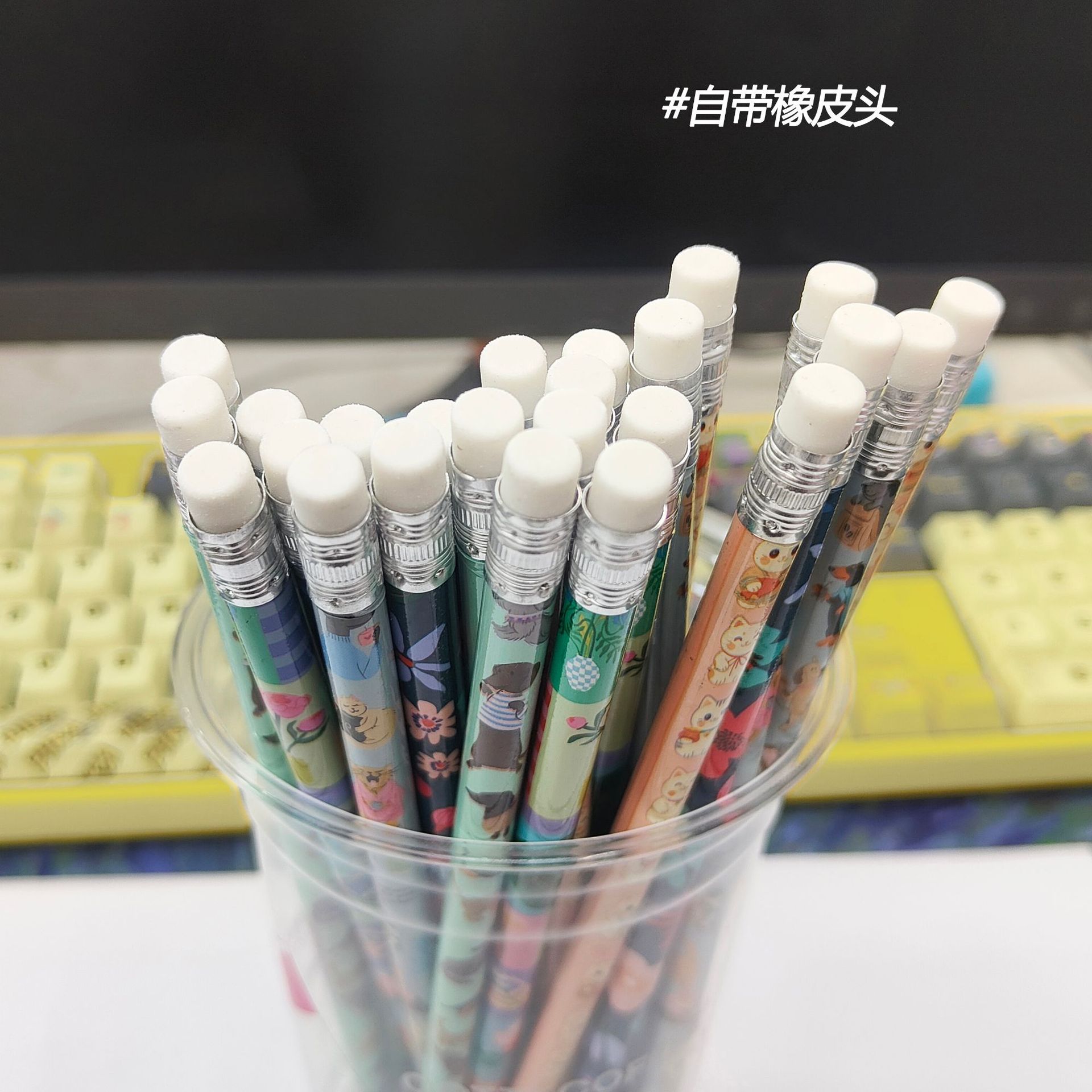 Customized cartoon wooden pencils with erasers, heat transfer films, training and promotion, student gifts, factory customization and wholesale details Picture