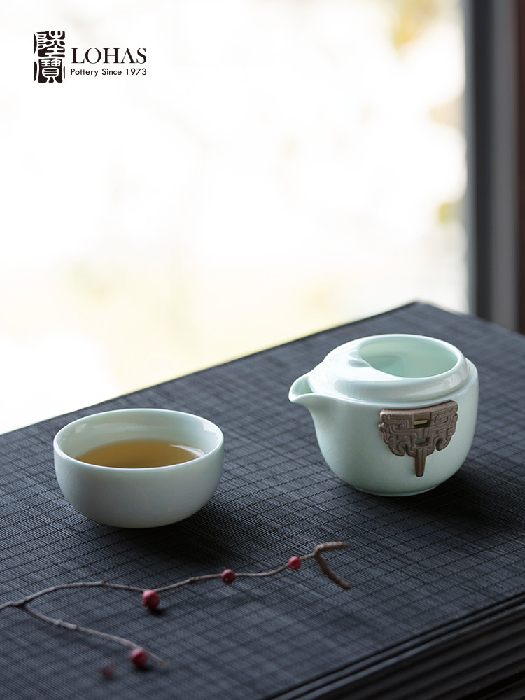 Lu Bao Suixi Suifu Kuaike Cup Ice Crack Glaze Travel Tea Set, One pot and one Cup Simple Brewing teapot, co-branded with the History Museum Specification image