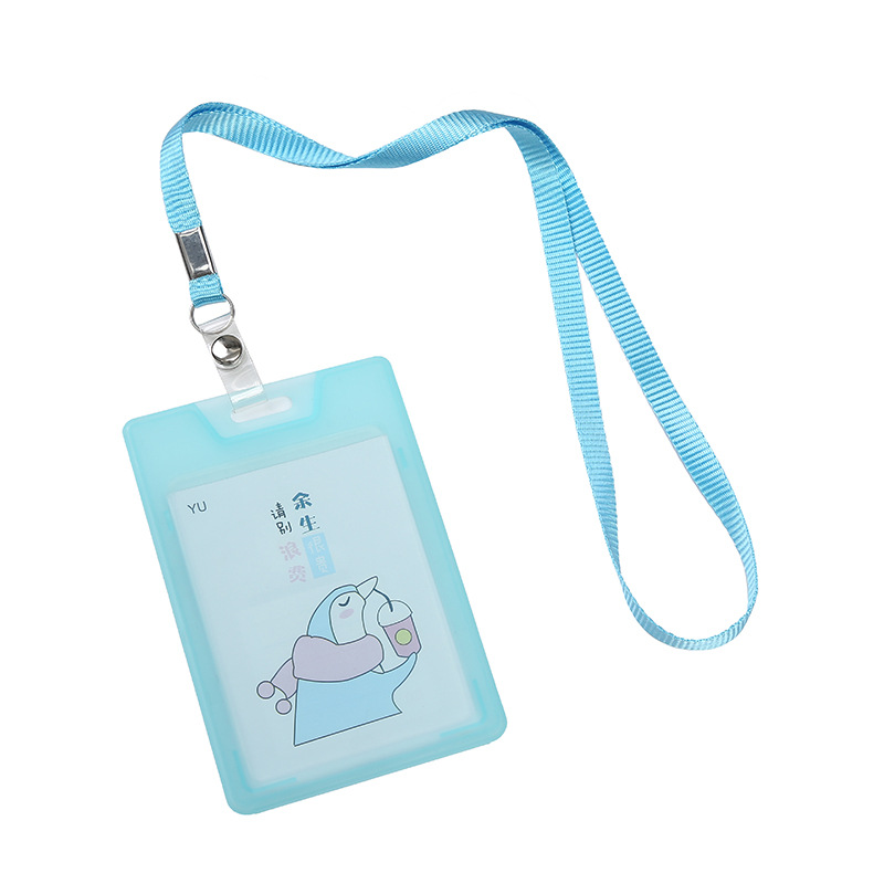 Pink cartoon dinosaur pattern easy-pull buckle ID card holder, tag rope, hanging rope, card holder, door card holder details Picture