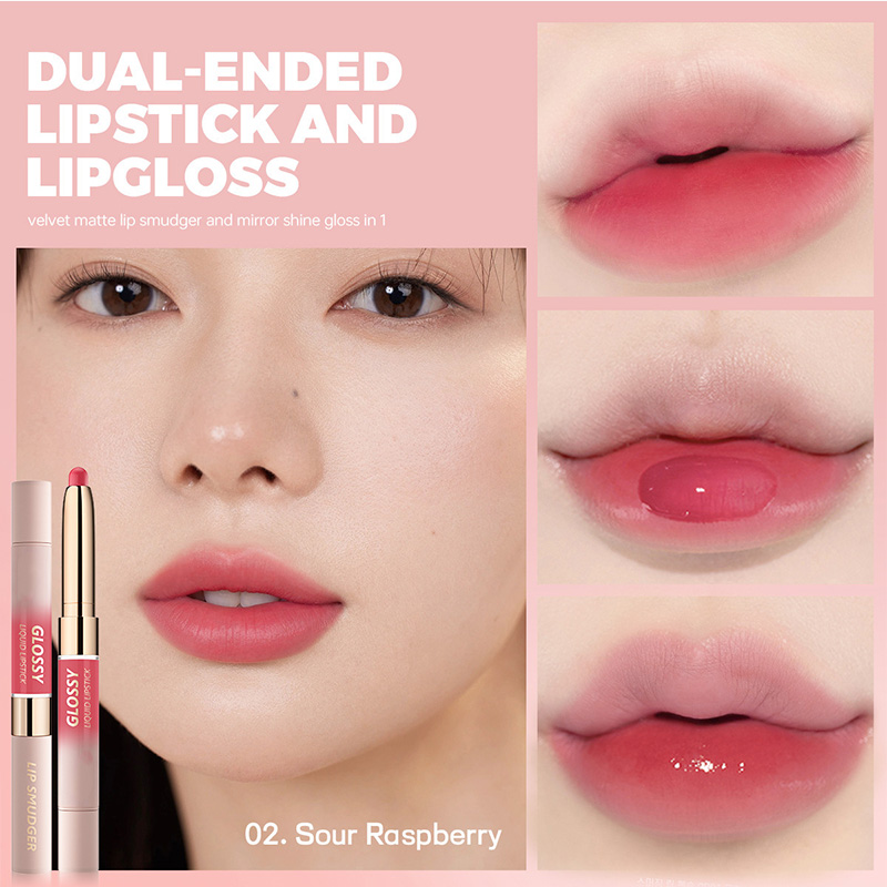 Double-headed lipstick lip gloss, matte lip gloss, long-lasting color, vegan, high-color, moisturizing liquid lip gloss