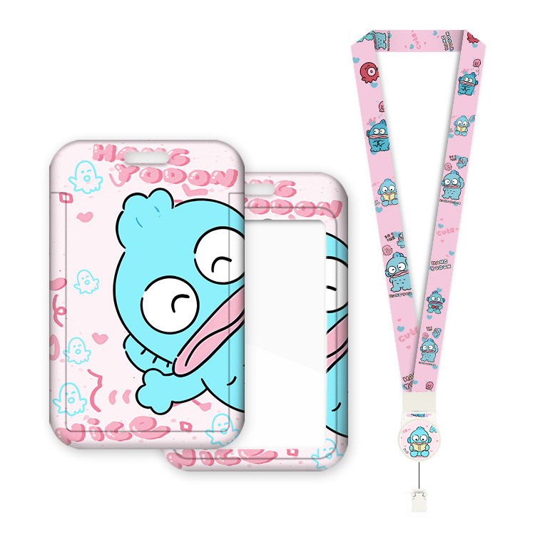 Ins-style girl cartoon card case with a neck strap, portable Pikachu Ugly Fish student meal card bus protection case Application Scenario