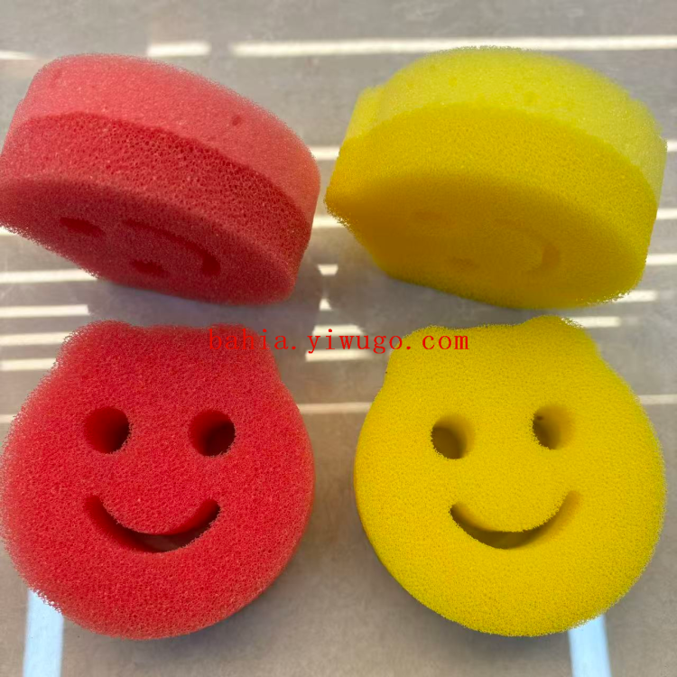 Smiling face sponge, magic wipe, loofah imitation, dishwashing wipe, kitchen brush, dishwashing and pot cleaning, scouring pad, seaweed cotton Specification image