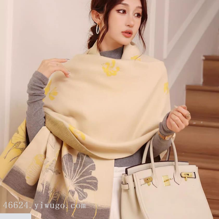 Cross-border scarf wholesale 27 high-speed jacquard series Ginkgo leaf cash on delivery scarf e-commerce supply Item Picture