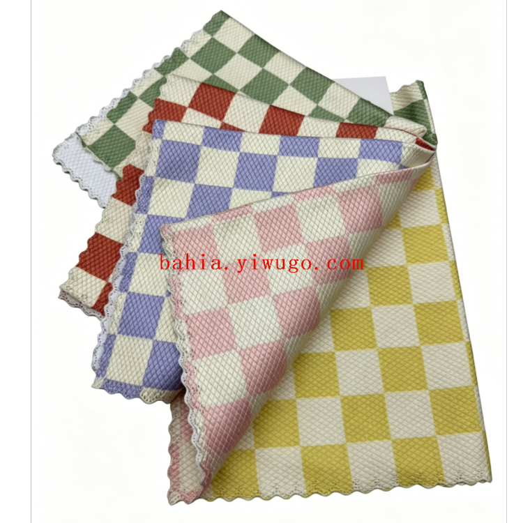 Checkerboard lock edge glass cloth kitchen cleaning cloth, water-absorbing super strong dishwashing cloth Item Picture