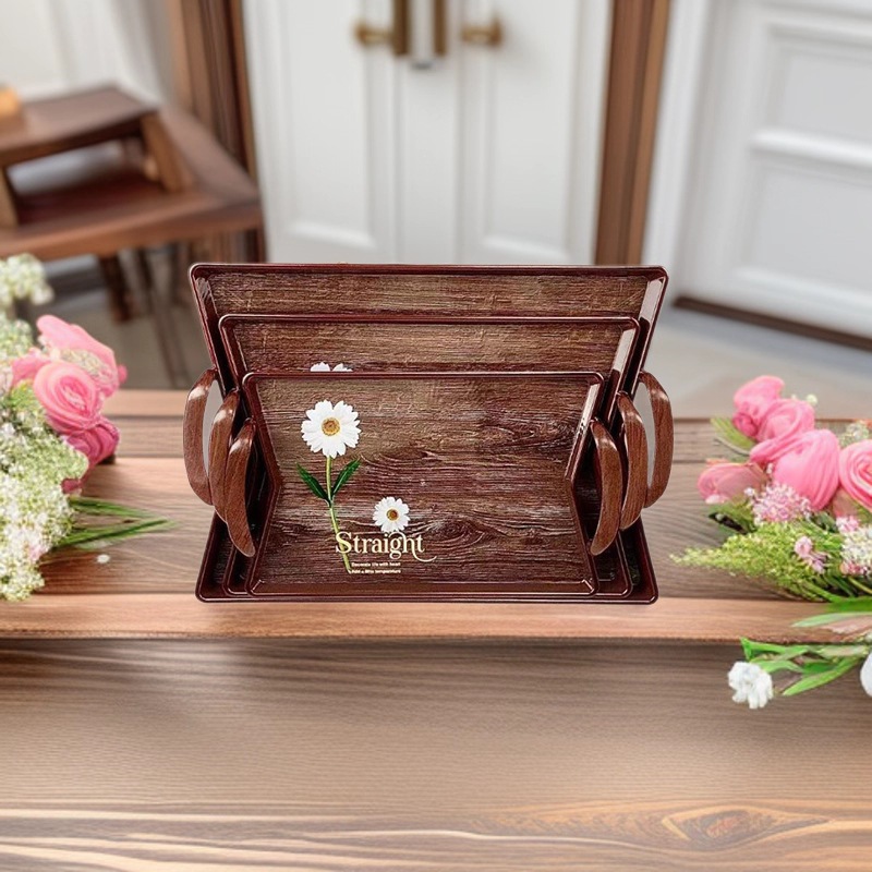 Fruit tray set, wood-grain rectangular fruit tray, plastic for living room, dining room, coffee, hotel, cross-border stock, quick delivery Item Picture