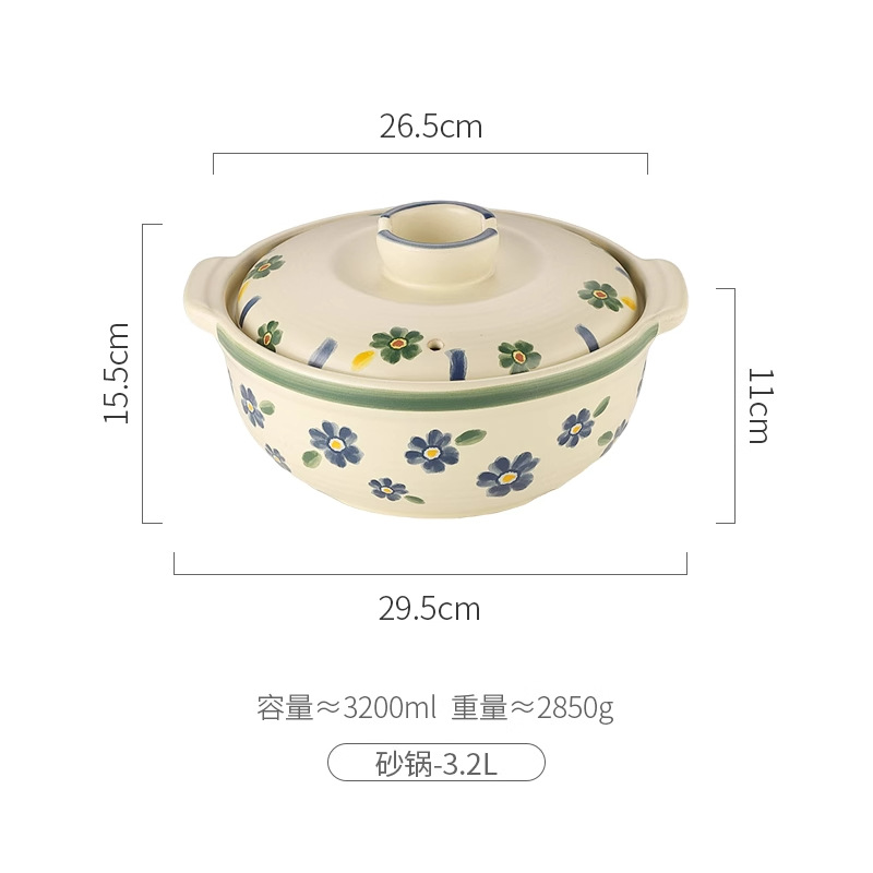 Hand-painted blue cherry blossom clay pot, clay pot for soup, household gas stew pot, Japanese ceramic stew pot, gas stove soup pot Item Picture