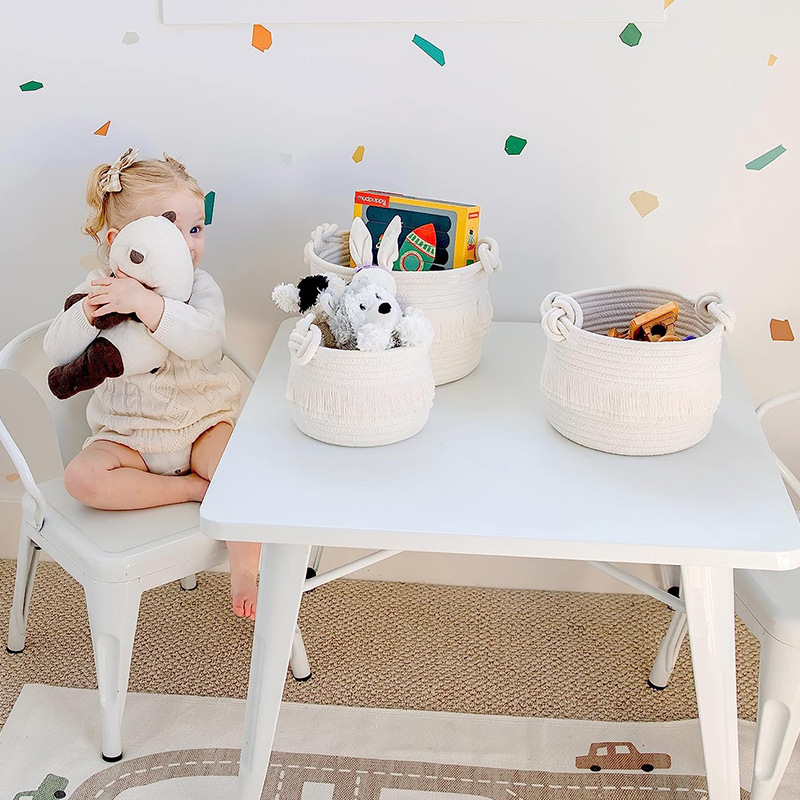 Cotton rope woven basket, small item storage basket, children's toys, needle and thread box, living room and study, sanitary napkin storage Specification image