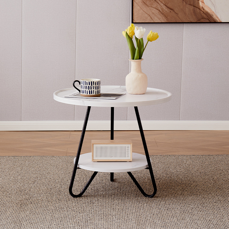 Round double-layer light luxury side table, Nordic-style internet-famous simple floor-standing bay window coffee table, rest area, reception and negotiation coffee table