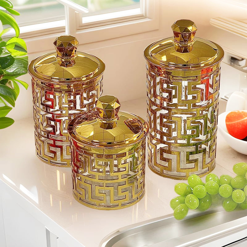 密封罐简约风格储物罐PET彩盒套装透明烫金塑料跨境直供厂家直销