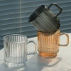 Glass cups, ins retro style iced Americano coffee cups, latte vertical striped water cups, cold drink cups, glass mugs details Picture