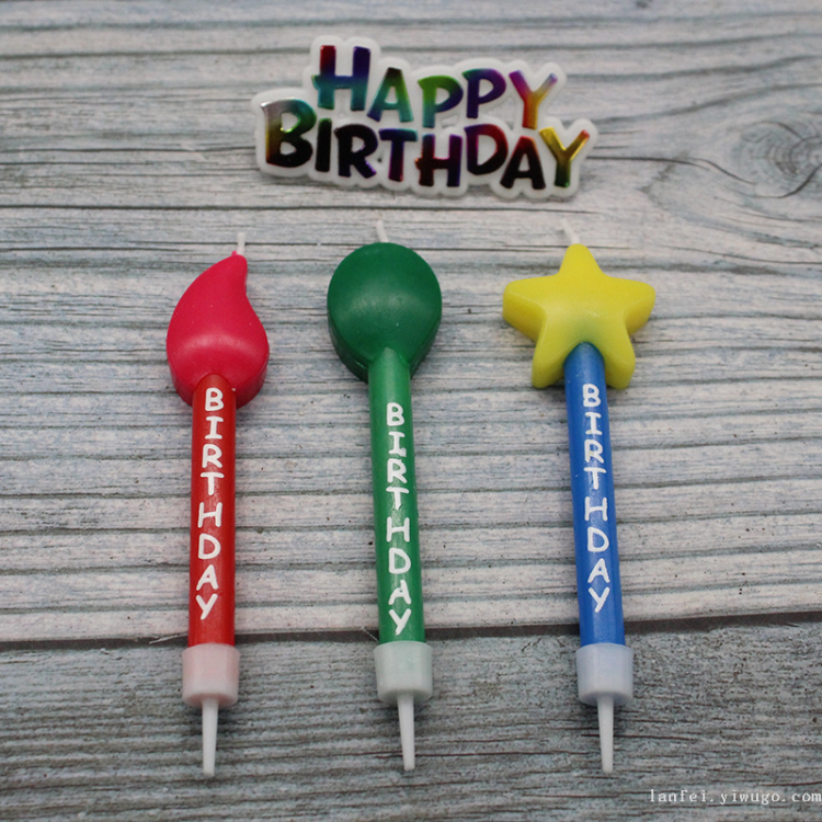 厂家直销3支星星气球火苗形状生日蜡烛节日派对烘焙蛋糕装饰蜡烛