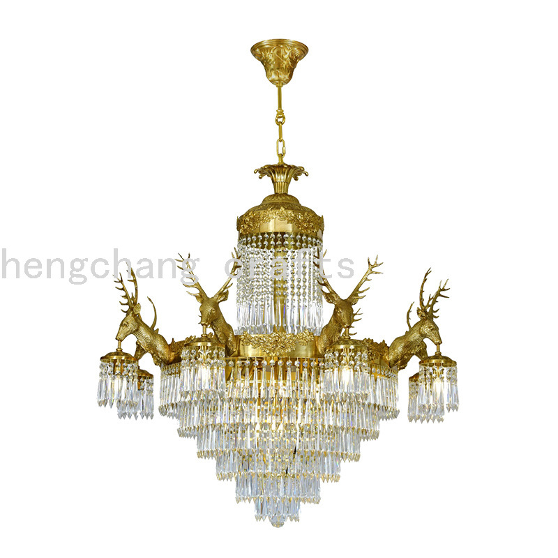 法国全铜水晶灯欧式灯光豪华别墅复式客厅照明餐厅卧室艺术细节图