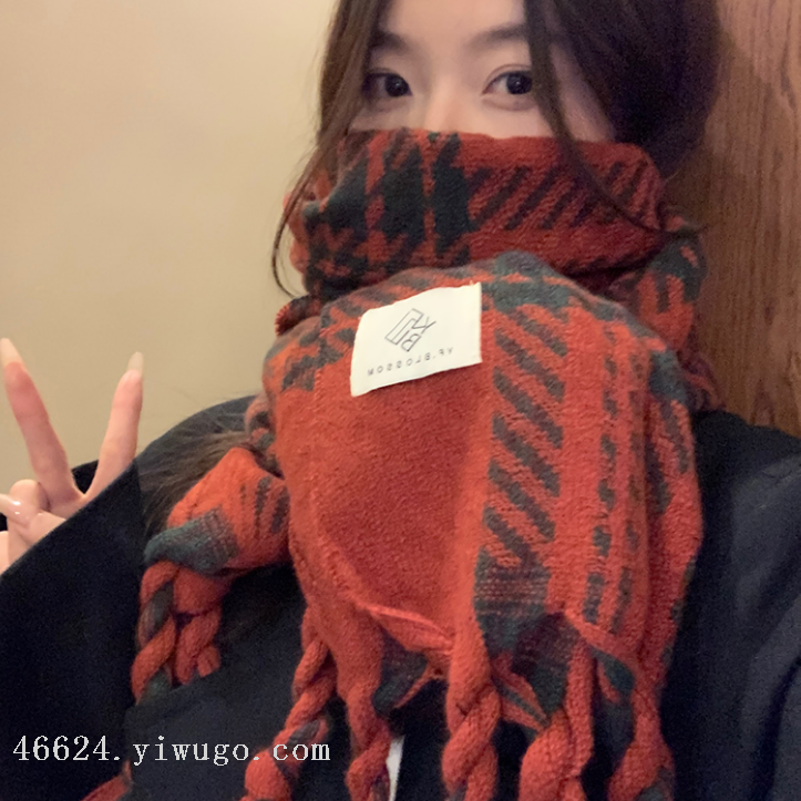 Checkered tassel scarf for women's autumn and winter 2023 new Korean style, versatile, thick and warm shawl, dual-purpose Christmas gift Item Picture