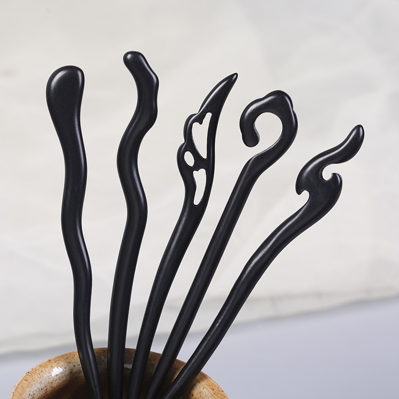 15cm short hairpin made of purple sandalwood, ancient-style hairpin, new Chinese-style hairpin, black sandalwood Hanfu hairpin details Picture