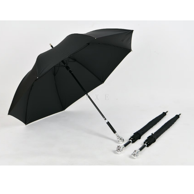商务高档伞 手握狮子头 黑胶抗风 纤维遮阳挡雨 黑色产品图