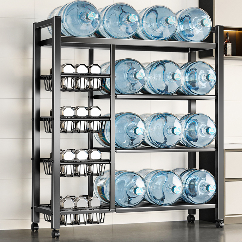 Floor-standing multi-layer vegetable cookware microwave oven storage rack, multi-functional trolley storage rack, household kitchen storage rack details Picture