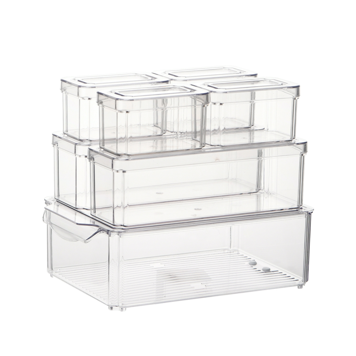 New 10-piece refrigerator storage box set, water-draining and fresh-keeping box for vegetables and fruits, transparent refrigerator storage box for coarse grains and food Item Picture