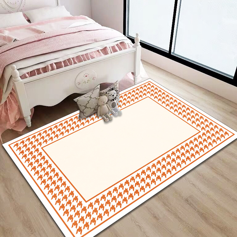 The Red Sun Nordic minimalist faux cashmere bedroom carpet is fully laid in the living room, with a coffee table and floor mat. It is a solid-color home bedside blanket Specification image