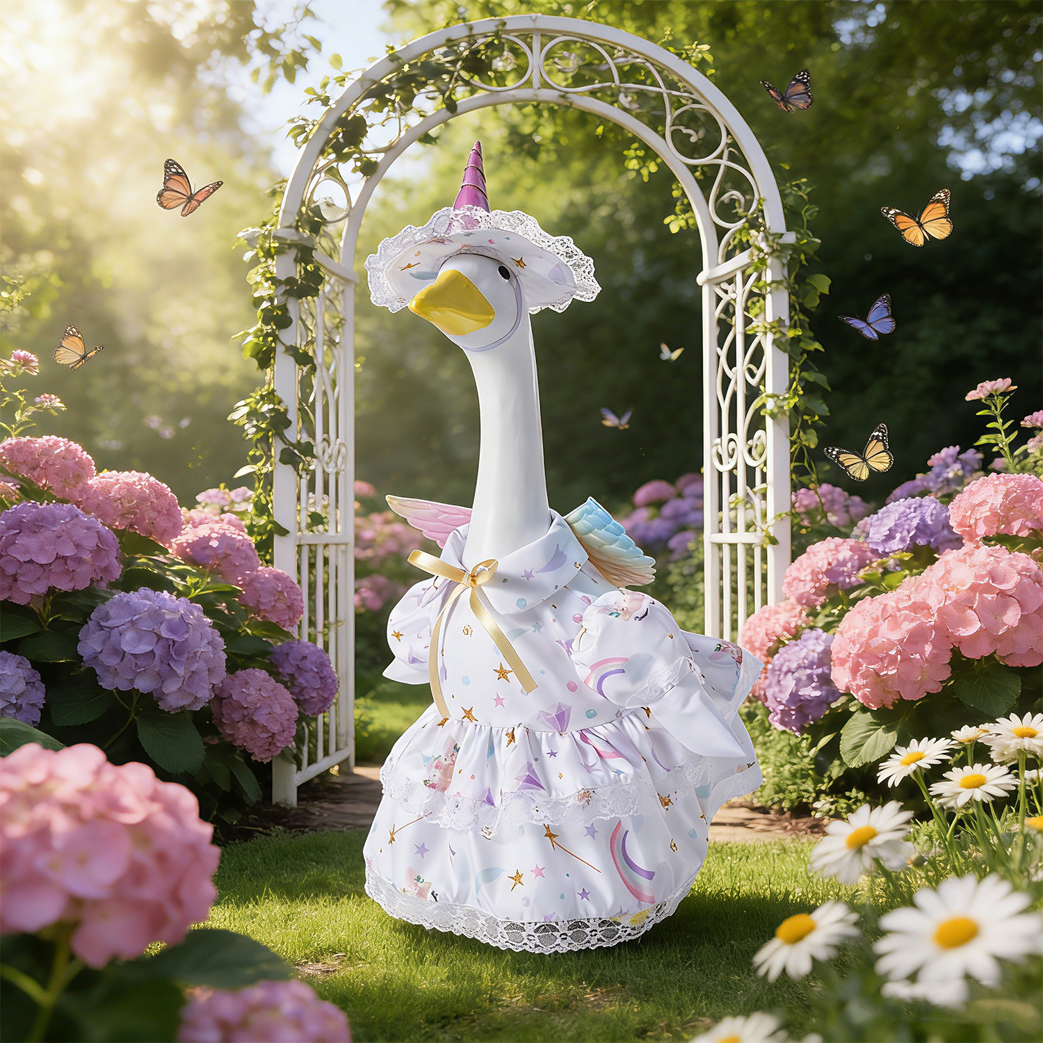 Wholesale of new cross-border 6-inch and 23-inch porch goose clothing, unicorn goose clothing sets and printed skirts details Picture