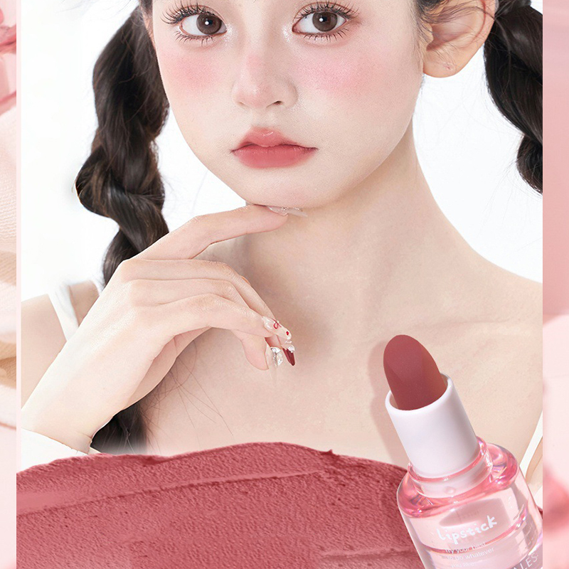 Velvet matte nude lipstick moisturizing makeup, neutral nude color details Picture